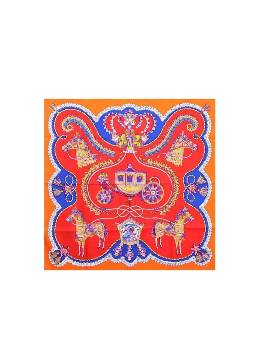 Hermes Carre 90 Large Scarf Paperoles Paper Carriage Silk 100% Rouge Orange